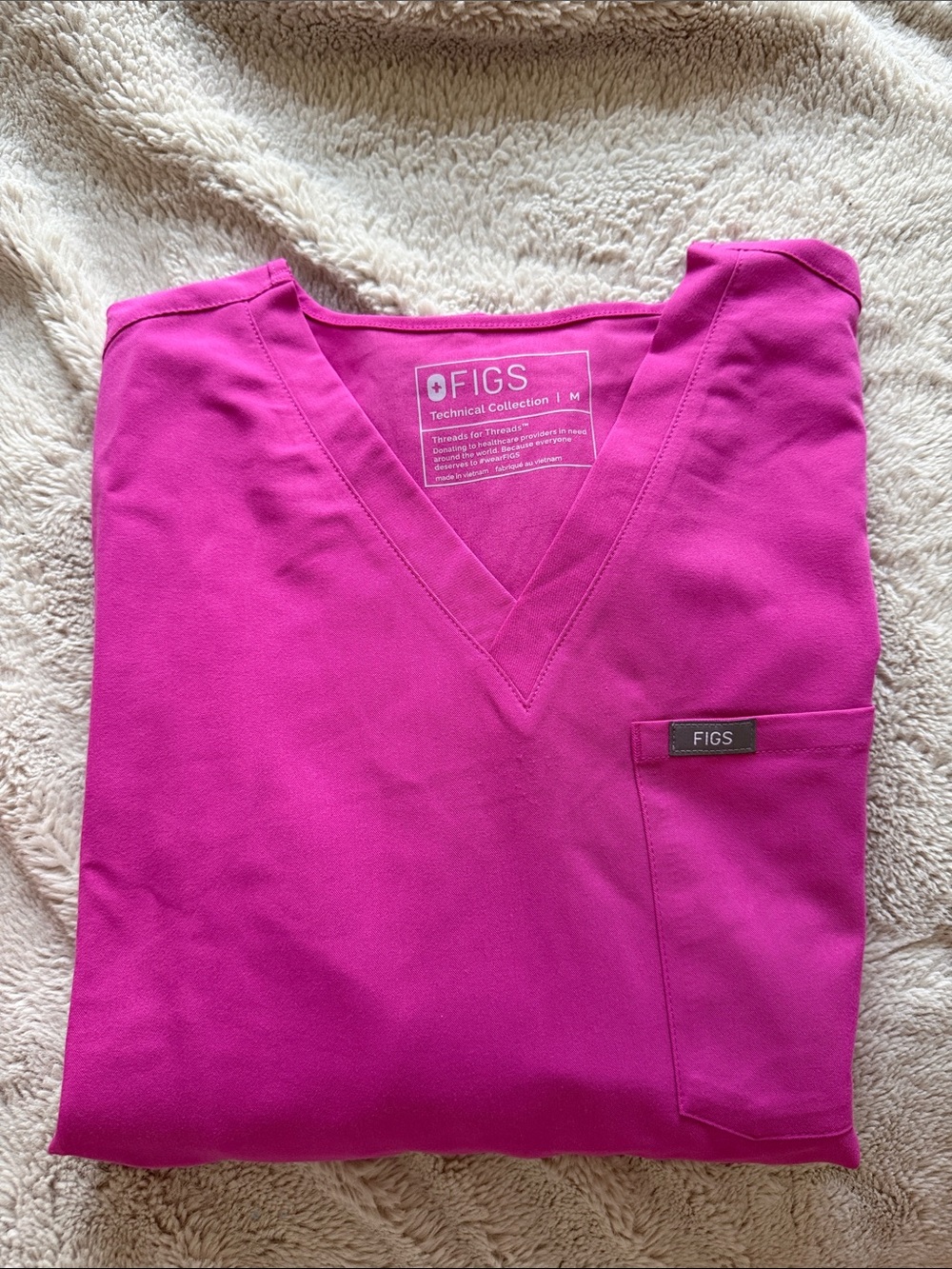 FIGS Women's V-Neck Top in Fuchsia